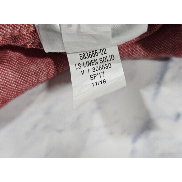 Banana Republic MENS SIZE L Shirt 100% Linen Camden Fit Salmon Long Sleeve - Picture 9 of 10